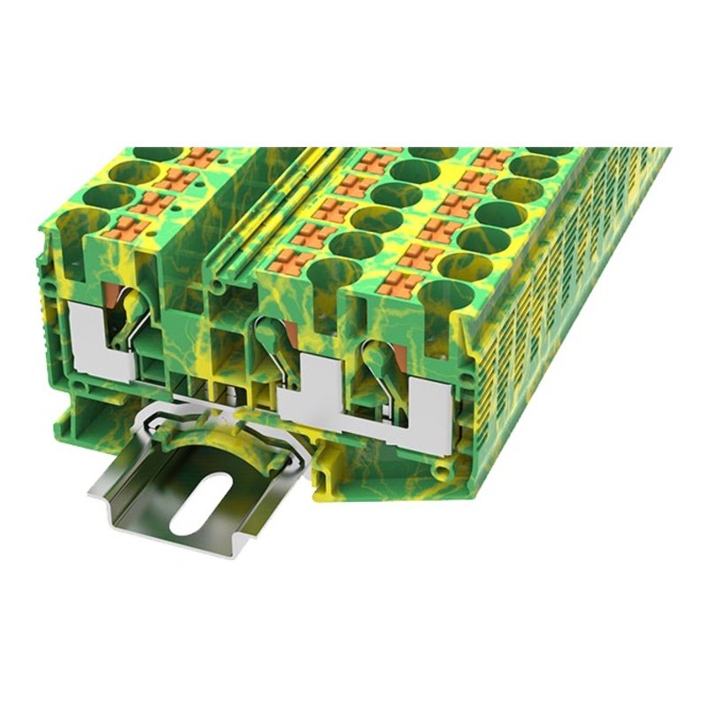 DS10-TW-PE-01P-1C-00Z(H) - Клемма "Земля" 3 контакта 10 мм² Push-in с контактом на DIN-рейку фото 1