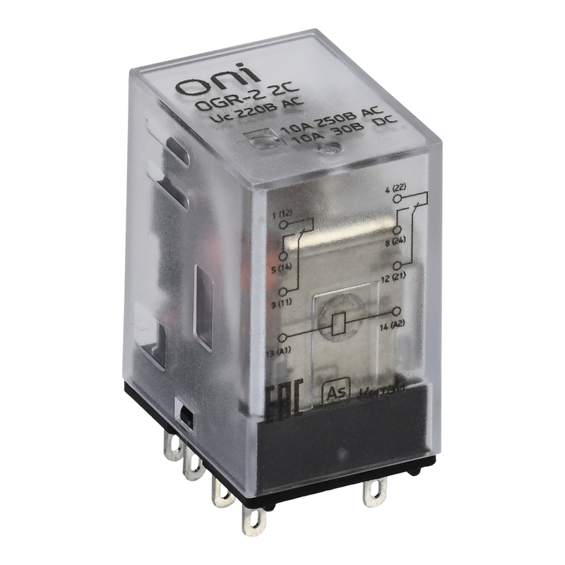 Реле общего назначения OGR-2 10А, 2CO, AC 220В ONI фото 1