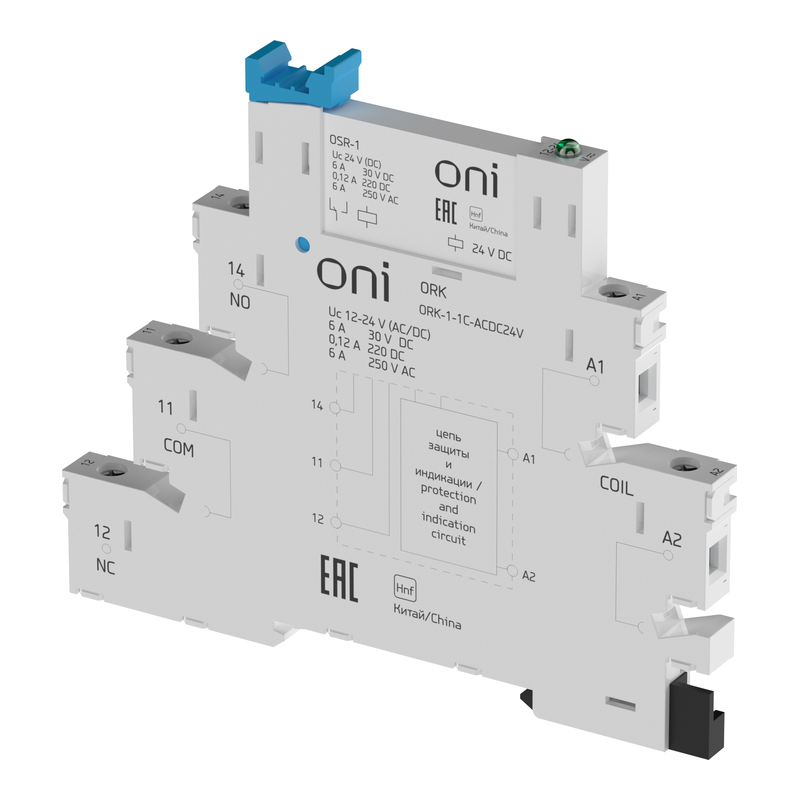 Реле интерфейсное ORK 6А, 1CO, с розеткой AC/DC  24В ONI фото 1