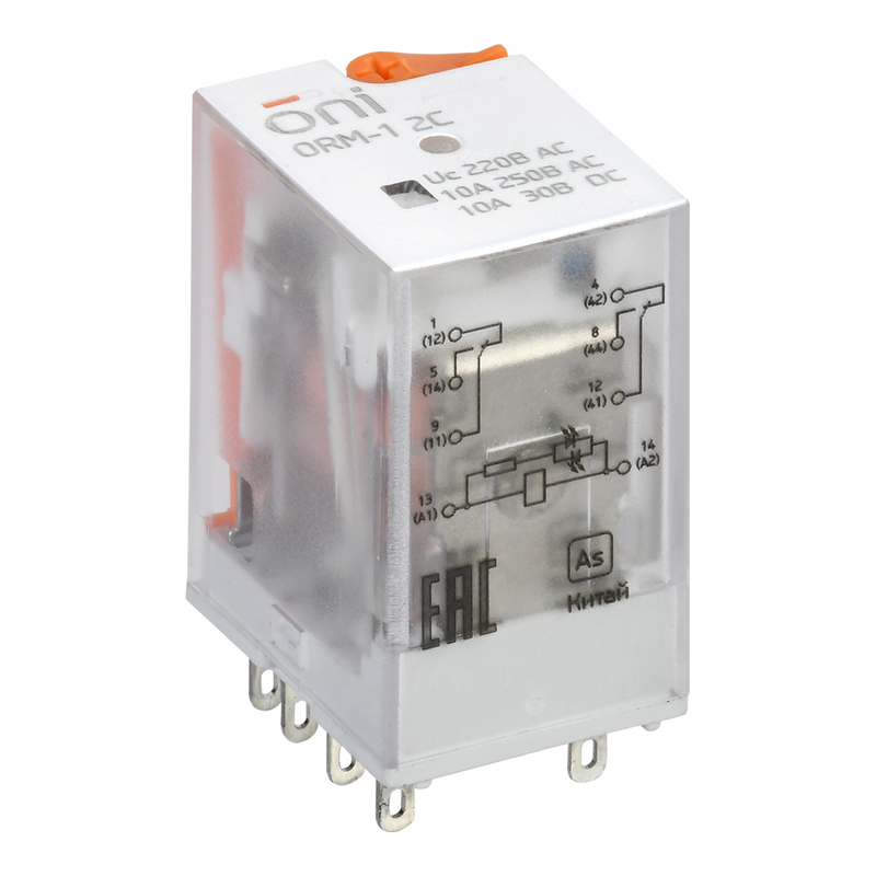 Реле интерфейсное ORM-1 10А, 2CO, AC 220В (индикатор, кнопка тест, LED) ONI фото 1