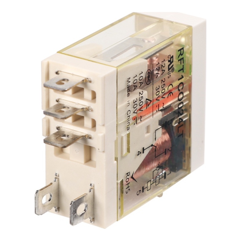 RFT1CO024LT - Реле миниатюрное 12A, 1CO, DC 24V (индикатор, LED, кнопка тест) фото 1