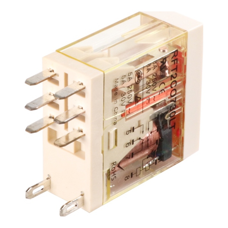 RFT2CO524LT - Реле миниатюрное 8A, 2CO, AC 24V (индикатор, LED, кнопка тест) фото 1