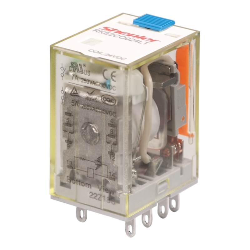 RKE2CO024LT - Реле миниатюрное 7A, 2CO, DC 24V (индикатор, LED, кнопка тест) фото 1