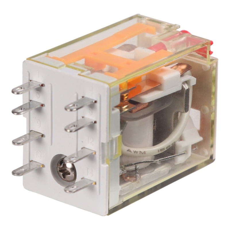 RKF2CO524LT - Реле миниатюрное 12A, 2CO, AC 24V (индикатор, LED, кнопка тест) фото 1