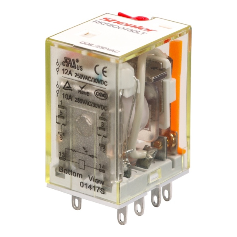 RKF2CO524LT - Реле миниатюрное 12A, 2CO, AC 24V (индикатор, LED, кнопка тест) фото 1
